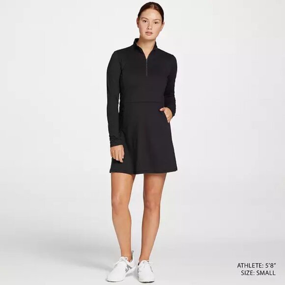 NWT CALIA Women's XXL Long Sleeve Mock Neck Golf Dress Pure Black Odor Control - Picture 2 of 12